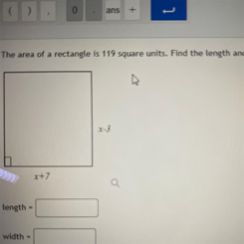 The area of a rectangle is 119 square units. Find the length and width of the rectangular-example-1