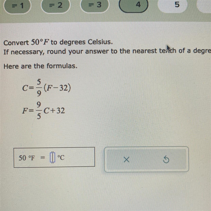 Convert 50°F to degrees Celsius. If necessary, round your answer to the nearest tenth-example-1