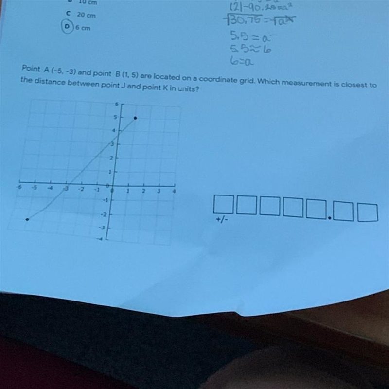 Point A (-5, -3) and point B (1,5) are located on a coordinate grid. Which measurement-example-1