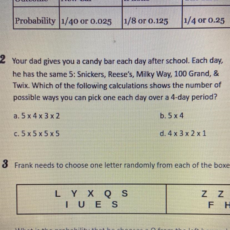 Your dad gives you a candy bar each day after school. Each day,he has the same 5: Snickers-example-1