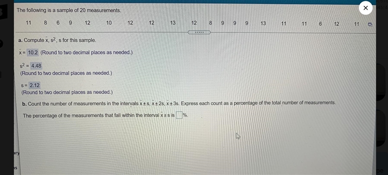 The following is a sample of 20 measurements.Answer b part-example-1