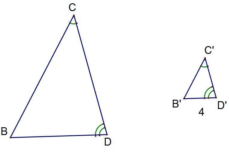 Are the triangles similar?choice:Not similar.Yes, by the SSS rule.Yes, by the AA rule-example-1