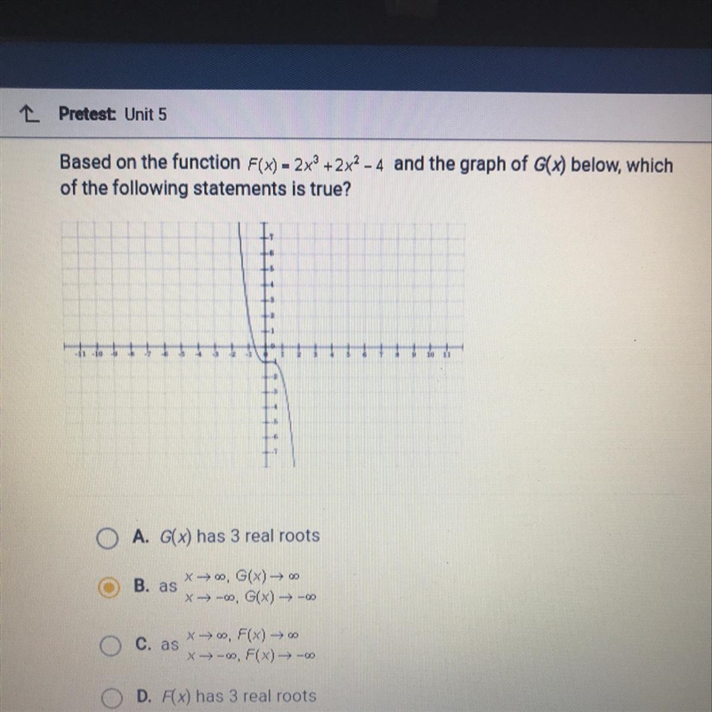 Based on the function F(x) = 2x8+2x2 - 4 and the graph of G(X) below, whichof the-example-1