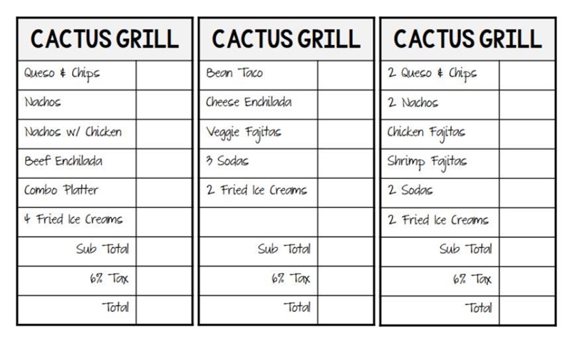 What is the total of all 3 tickets below. use the menu to solve-example-1