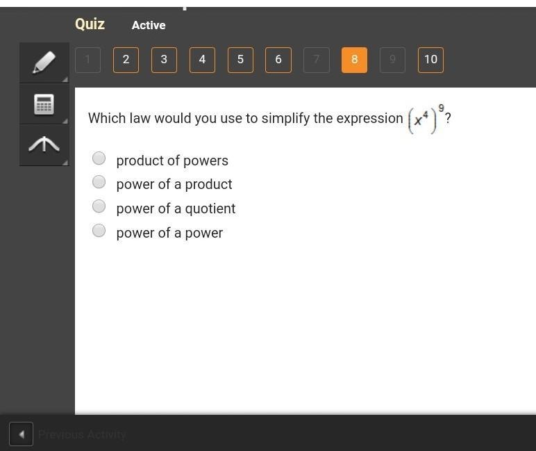 Which law would you use to simplify the expression....​-example-1