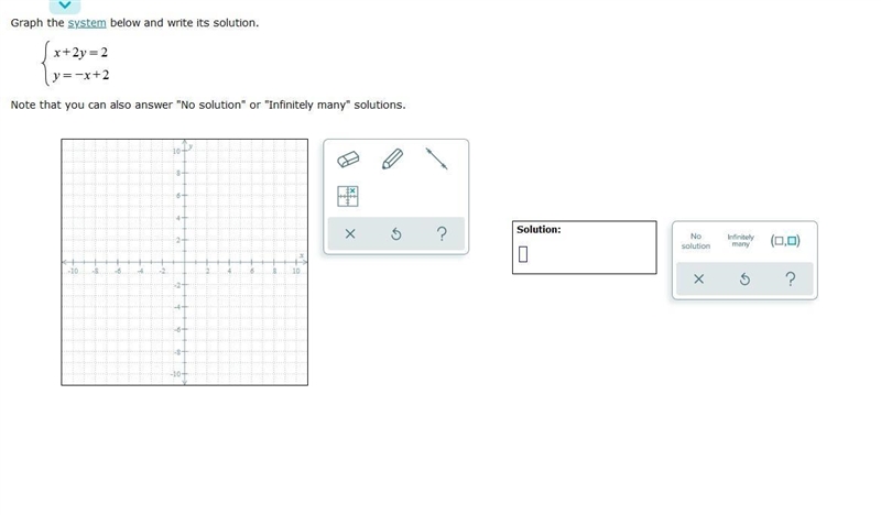 Graph the system below and write its solution. Note that you can also answer &quot-example-1