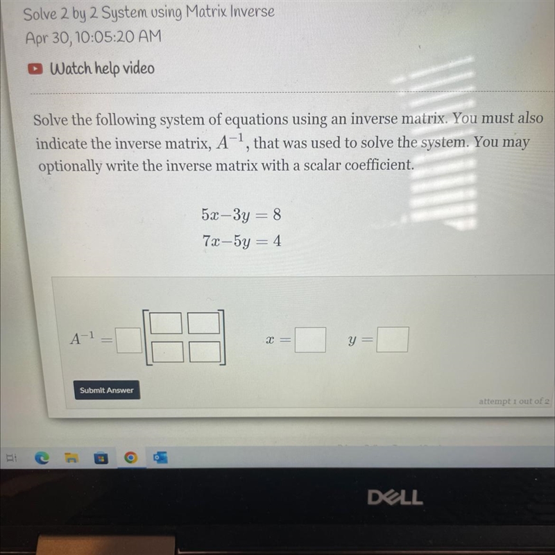 Solve the following system of equations using an inverse matrix. You must also indicate-example-1