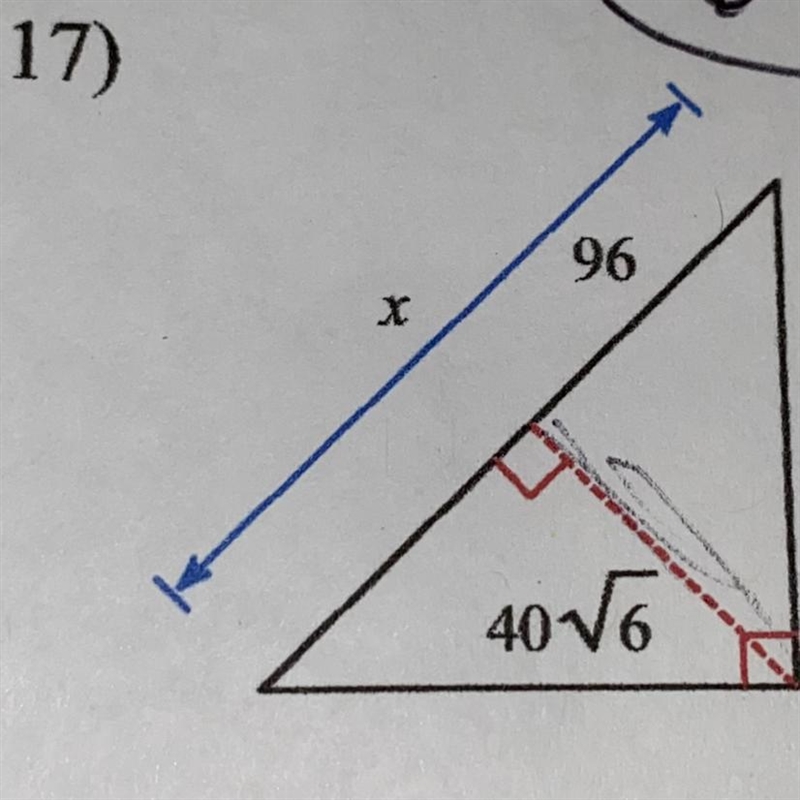 Find the missing length indicated. Leave your answer in simplest radical form.-example-1