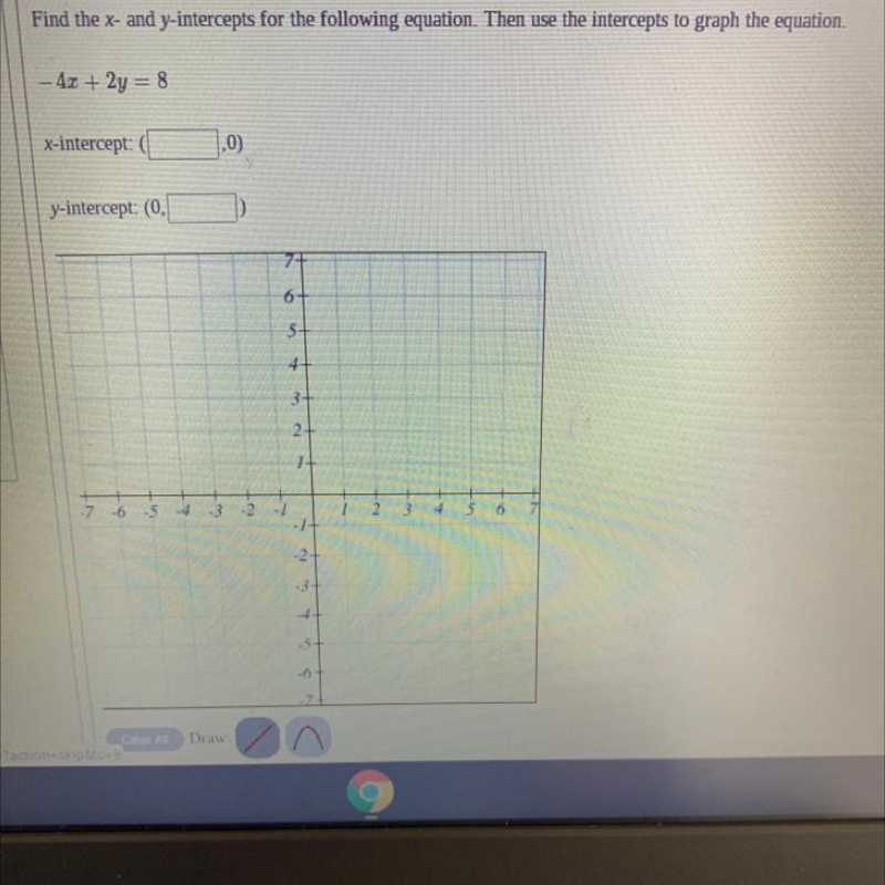 Find the x- and y-intercepts for the following equation. Then use the intercepts to-example-1