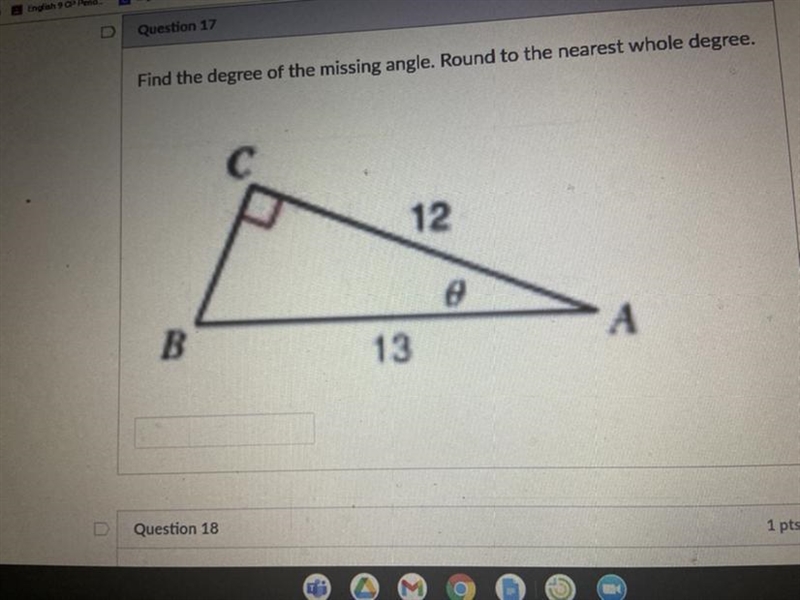 Find the degree of the missing angle and round to the nearest whole degree-example-1