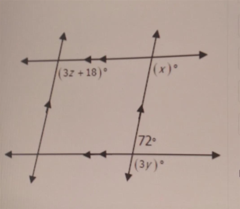 Find the measure of each labeled angle as well as the values of x, y, and z.-example-1