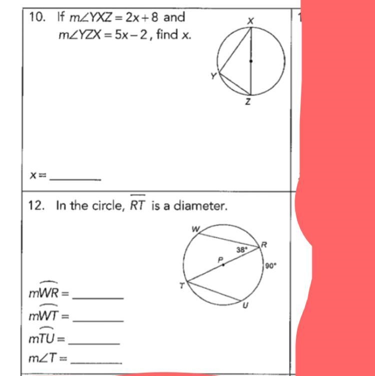 diagrams are not drawn to scale. do numbers 10 and 12. i only care about the answers-example-1