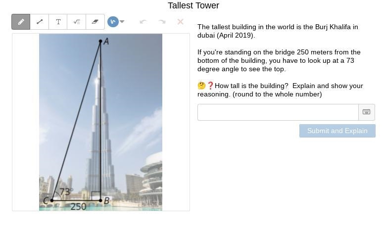 How tall is the building? Explain and show your reasoning. (round to the whole number-example-1