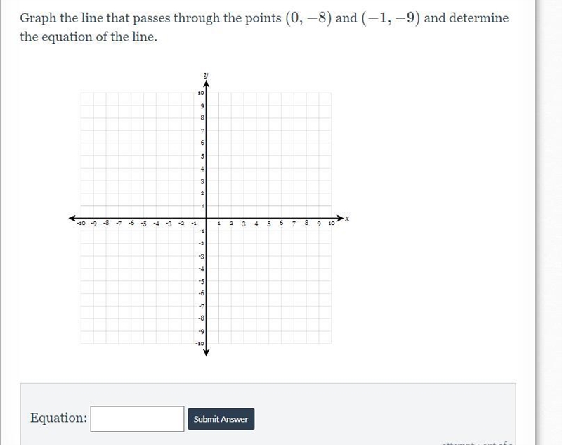 Graph the line that passes through the points (0, -8)(0,−8) and (-1, -9)(−1,−9) and-example-1