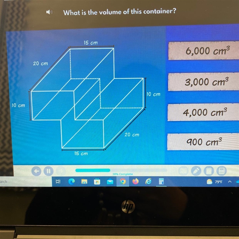 PLEASE HELP ME A. 6,000 cm3 B. 3,000 cm3 C. 4,000 cm3 D. 900 cm3-example-1