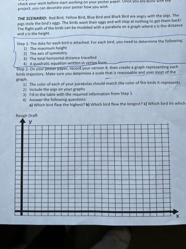 For the bird, determine the following: The maximum height The axis of symmetry The-example-3