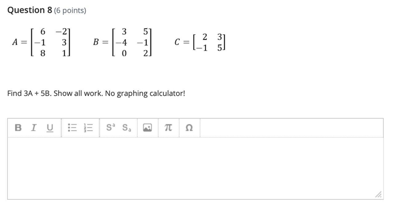 Find 3A + 5B. Show all work. No graphing calculator!-example-1