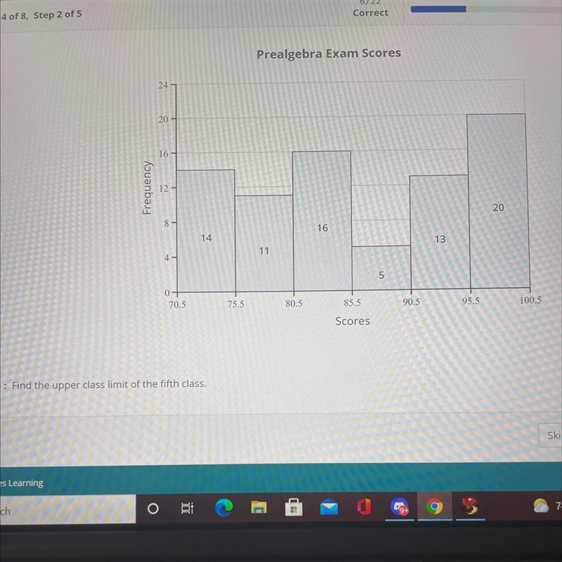 I need help with finding the upper class limit of the fifth class-example-1