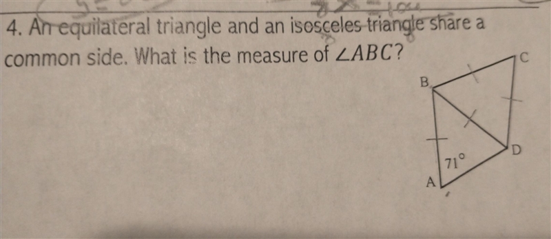 4. An equilateral triangle and an isosceles triangle share a common side. What is-example-1