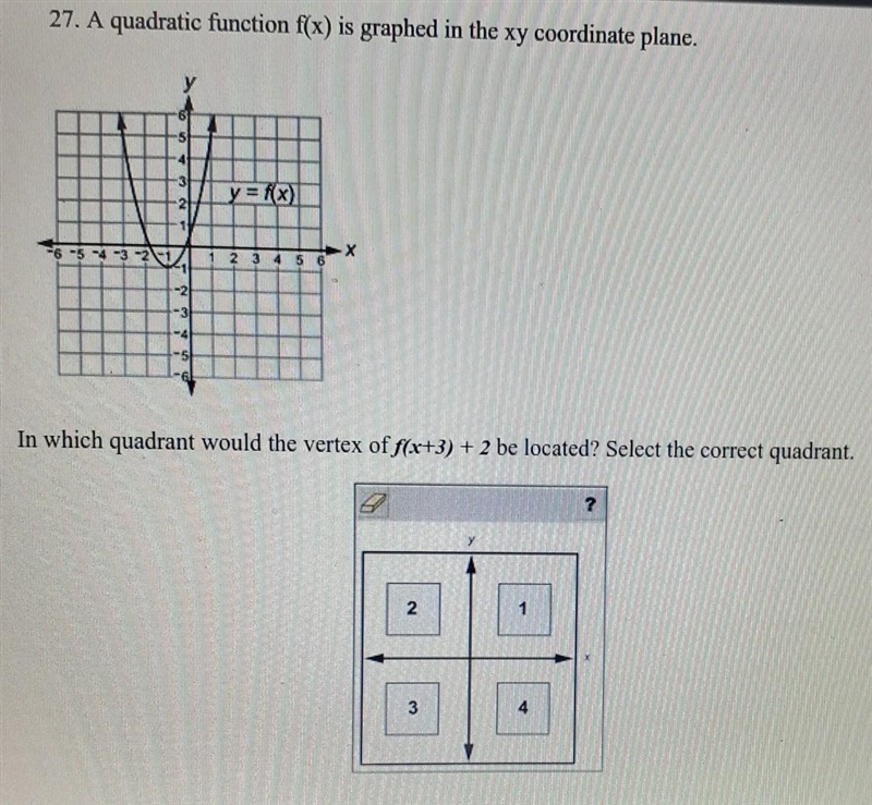 a quadratic function f(x) is graphed in the xy coordinate plane. in which quadrant-example-1