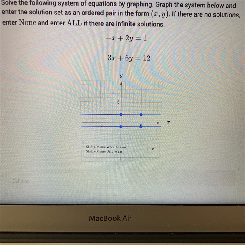 Solve the following system of equations by graphing. Graph the system below and enter-example-1