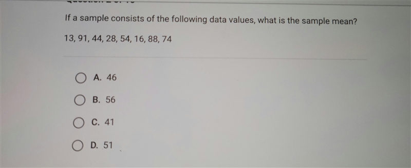 If a sample co sits of the following data values, what is the sample mean?-example-1