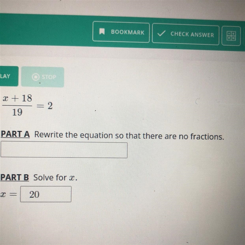 STOP2 + 181219PART A Rewrite the equation so that there are no fractions.-example-1