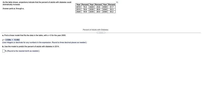 As the table shows, projections indicate that the percent of adults with diabetes-example-2