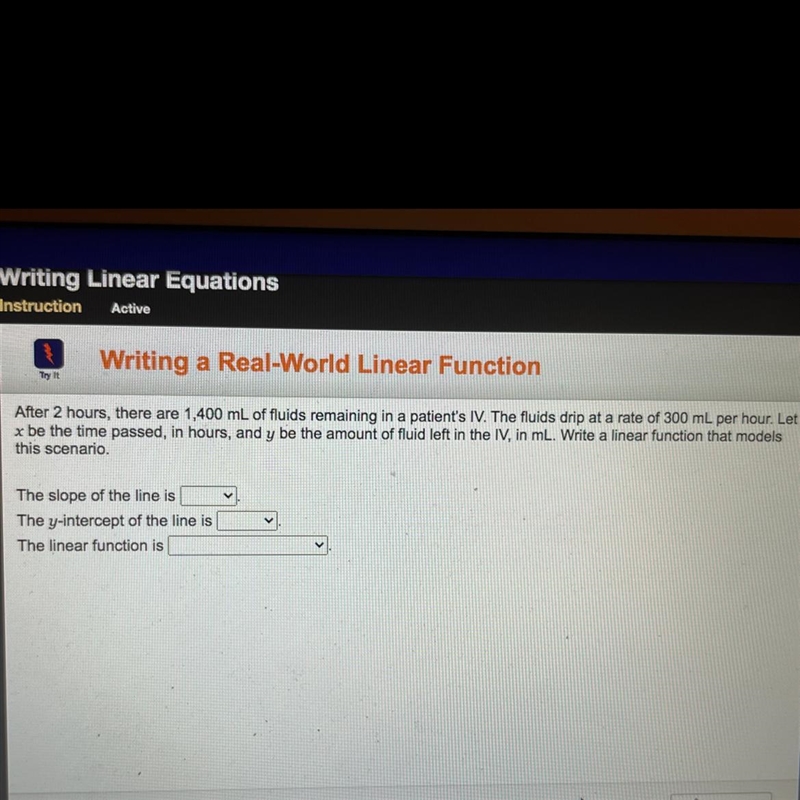 The slope of the line is ???the y-intercept of the line is ???the linear function-example-1