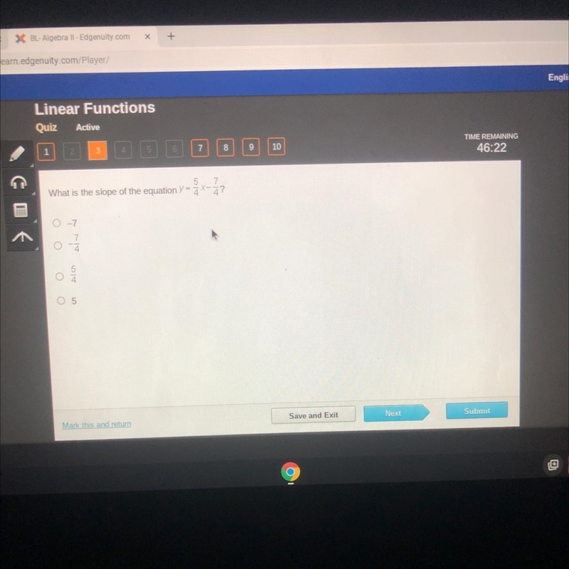 C D 5 What is the slope of the equation Y = 7 -42 0-7 7 4 54 05-example-1