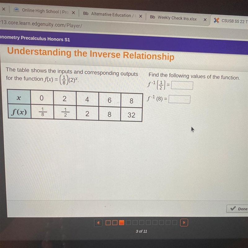 metry Precalculus Honors S1Understanding the Inverse Relationshiphe table shows the-example-1