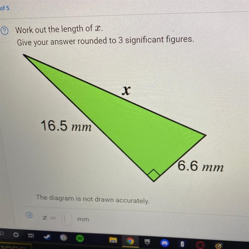 Work out the length of x. Give your answer rounded to 3 significant figures. х 16.5 mm-example-1