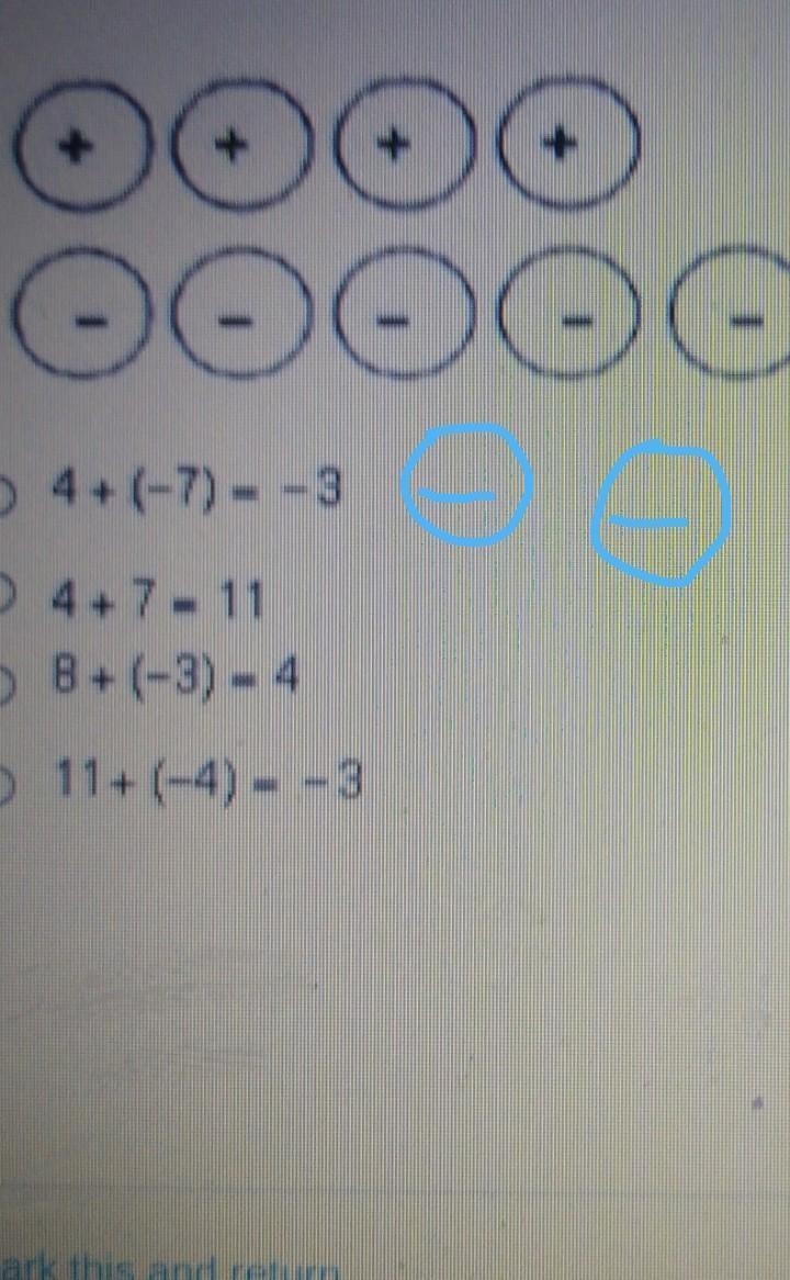 Which sum does the model below represent?O 4+ (-7) = -34 + 7 = 118 + (-3) = 411+ (-4) = -3-example-1