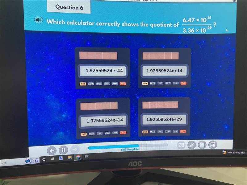 What is the quotient of (6.47 x 10^-15) / (3.36 x 10^-29)-example-1