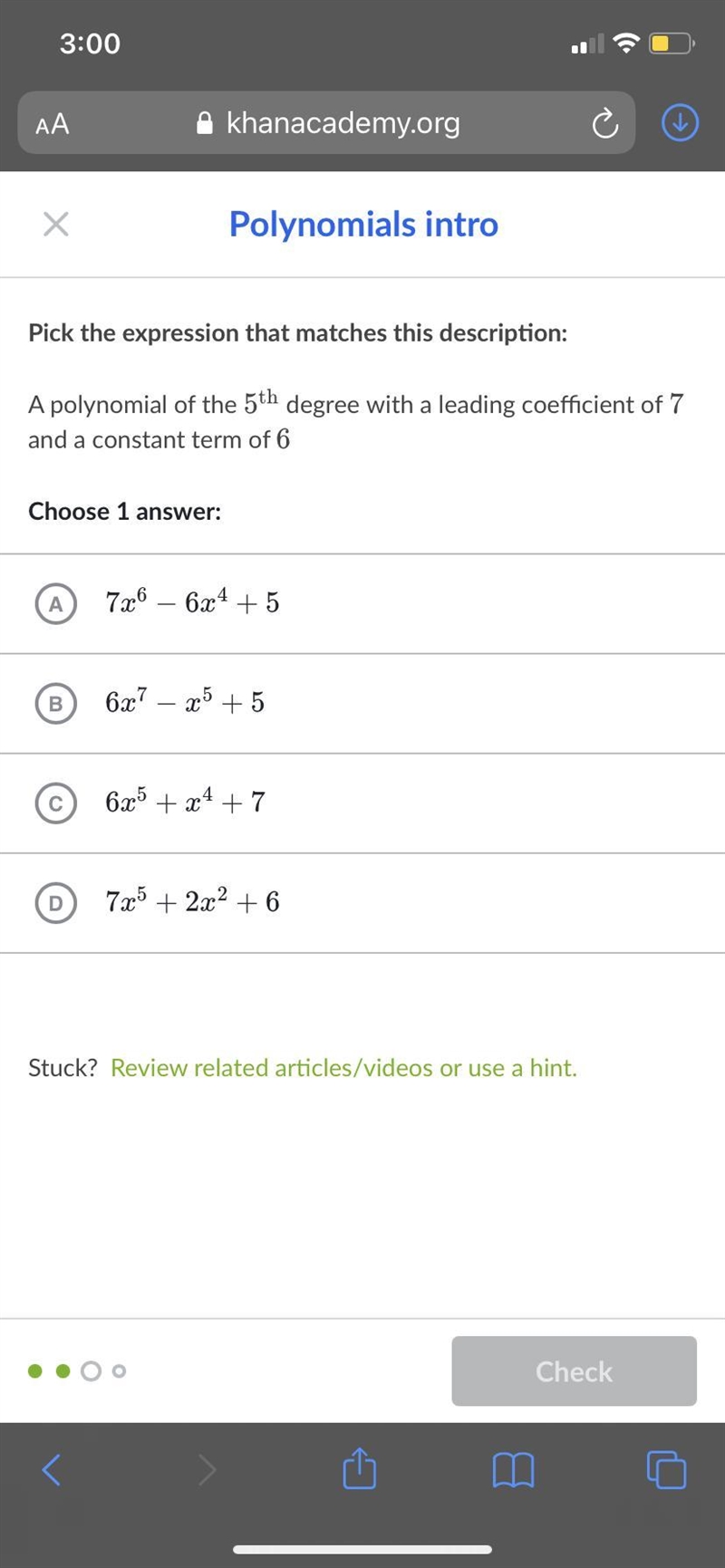 Pick the expression that matches this description: A polynomial of the 5 th 5 th 5, start-example-1