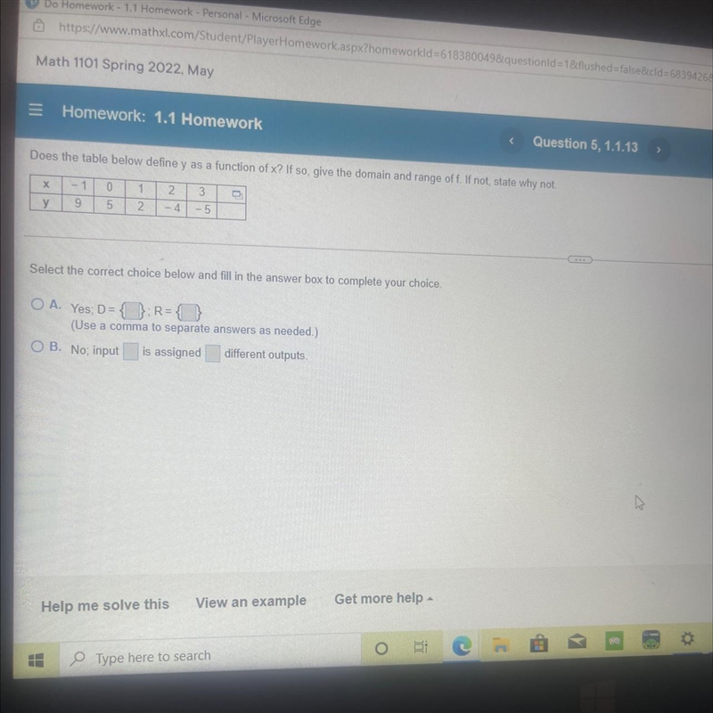 Is y a function of x if so give the domain and range of f if not State why-example-1