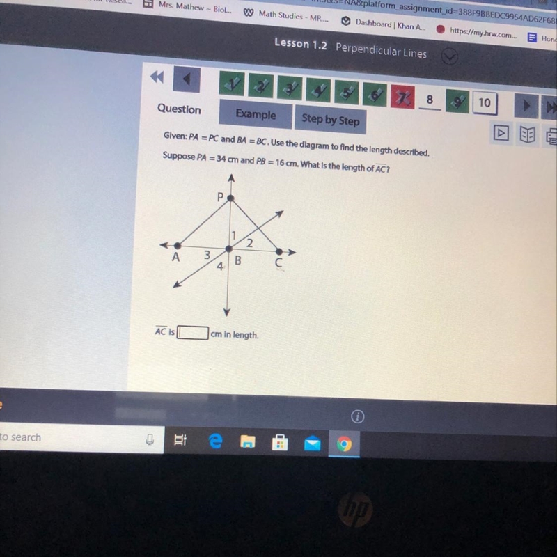 Glven: PA = PC and BA = BC. Use the diagram to find the length described.Suppose PA-example-1