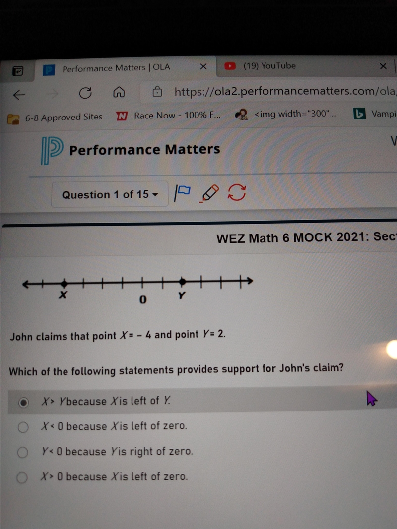 John claims that point X = - 4 and point Y = 2. Which of the following statements-example-1