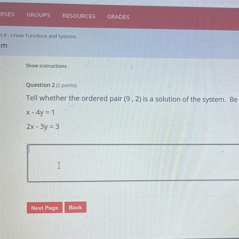 Tell us wether the order paid (9,2) is a solution of the system-example-1