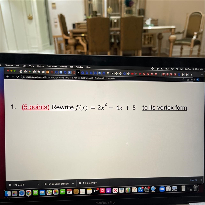 1. Rewrite f(x) = 2x^2 - 4x + 5 to its vertex form-example-1