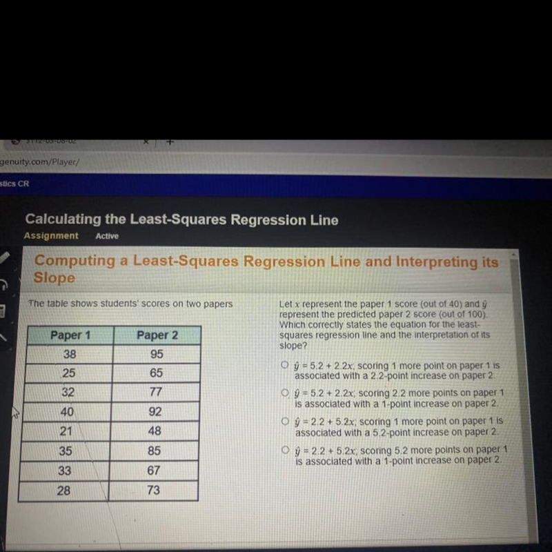 Let x represent the paper 1 score (out of 40) and y represent the predicted paper-example-1