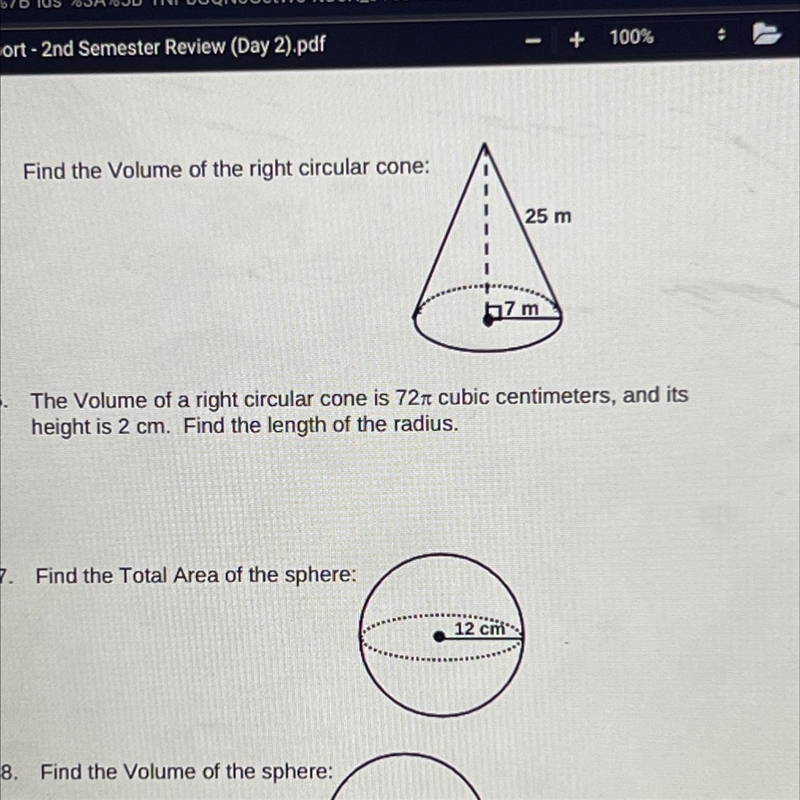 The Volume of a right circular cone is 72 cubic centimeters, and its height is 2 cm-example-1