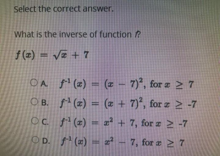 Need this soon please - Select the correct answer.What is the inverse of functionf-example-1