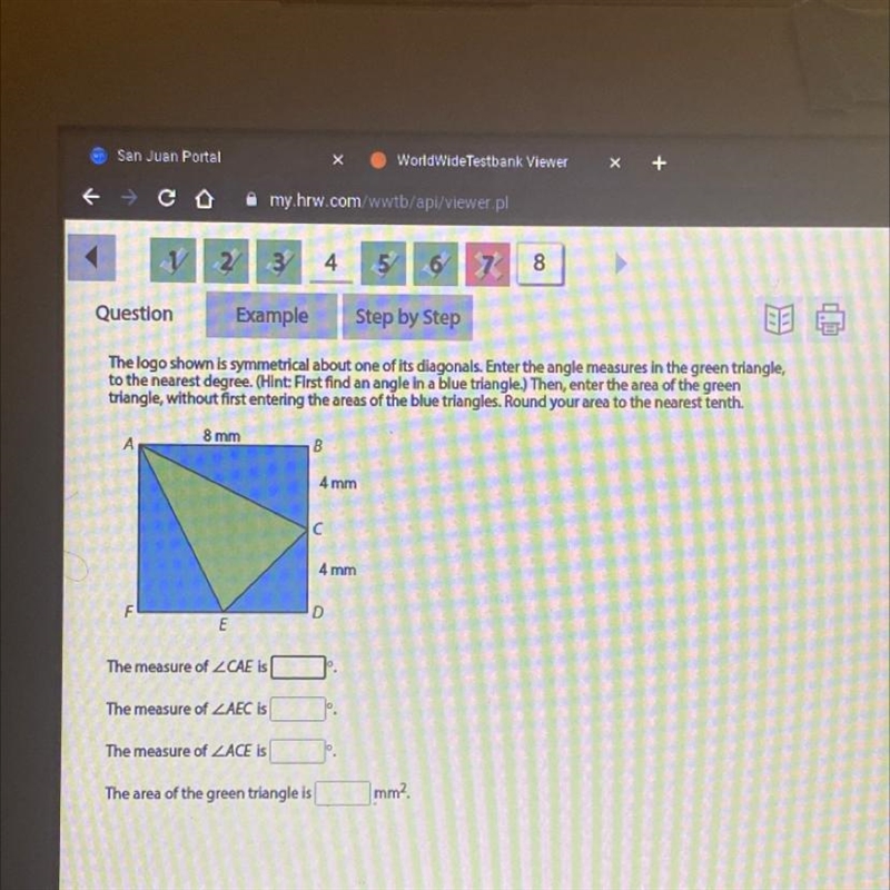 The logo shown is symmetrical about one of its diagonals. Enter the angle measures-example-1