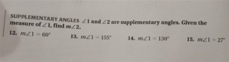 SUPPLEMENTARY ANGLES < 1 and < 2 are supplementary angles. Given the measure-example-1