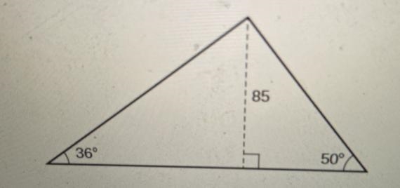 How do I find the base of this triangle? 36degrees50 degrees94 degrees Height is 85-example-1