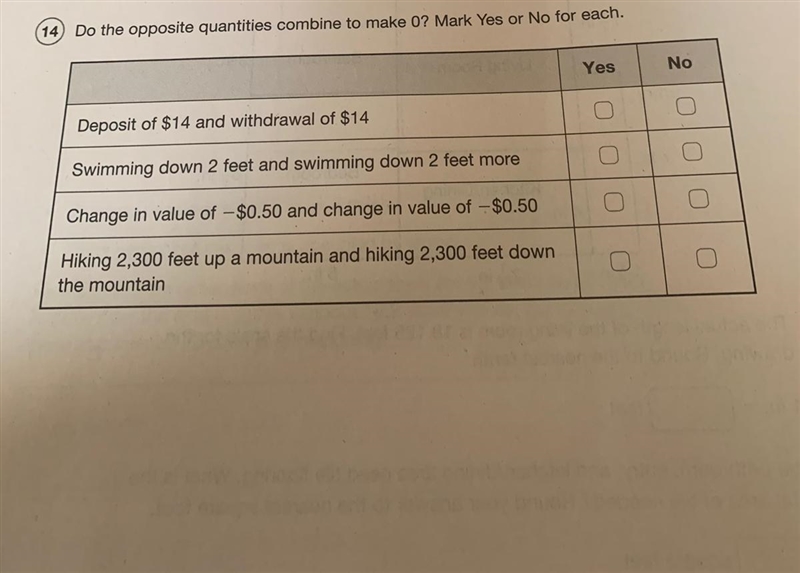 Do the opposite quantities combine to make 0? Mark Yes or No for each.-example-1