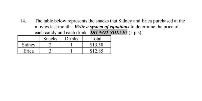 The table below represents the snacks that Sidney and Erica purchased at the movies-example-1