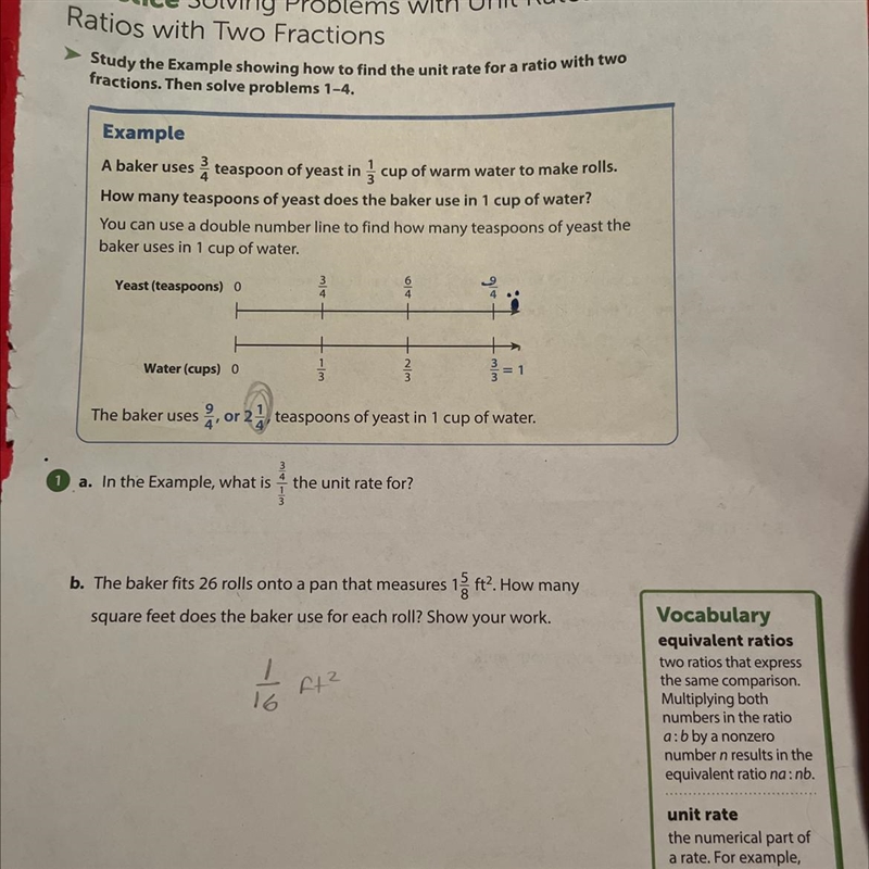 A. In the Example, what is 3/4 / 1/3 the unit rate for?-example-1