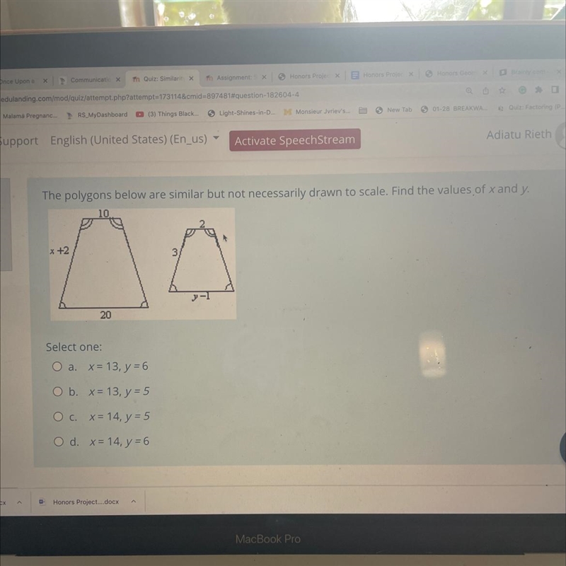 I need to find the values of x and y. The polygons are similar but not drawn to scale-example-1